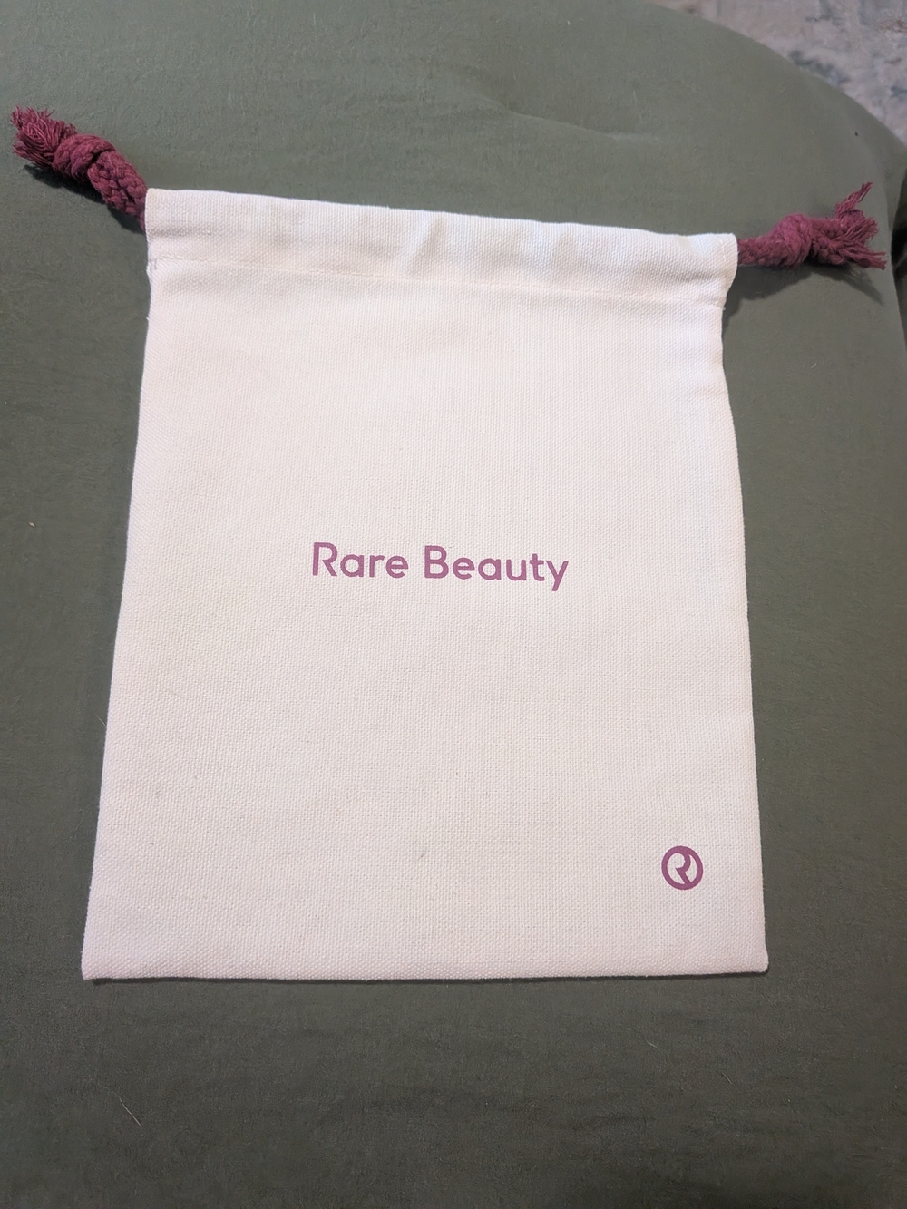 Rare Beauty Selena Gomez Red Drawstring Beige Canvas Logo Makeup Pouch Bag